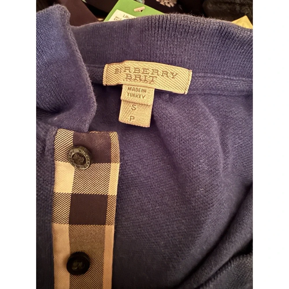 BURBERRY BRIT Short Sleeve COTTON Knit Polo Shirt Sz-S Men's Navy Blue‎ LOGO